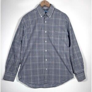 J McLaughlin Button Down Shirt Mens Small Blue White Gingham Check Cotton Preppy